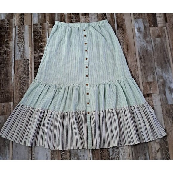 Women's Ava James Peasant Skirt Striped Button Down Prairie Western Large - Picture 1 of 6